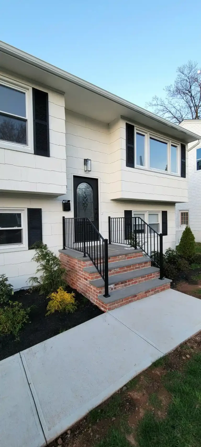 Exterior-House-painting-white-Asbestos-siding-black-shutters-2